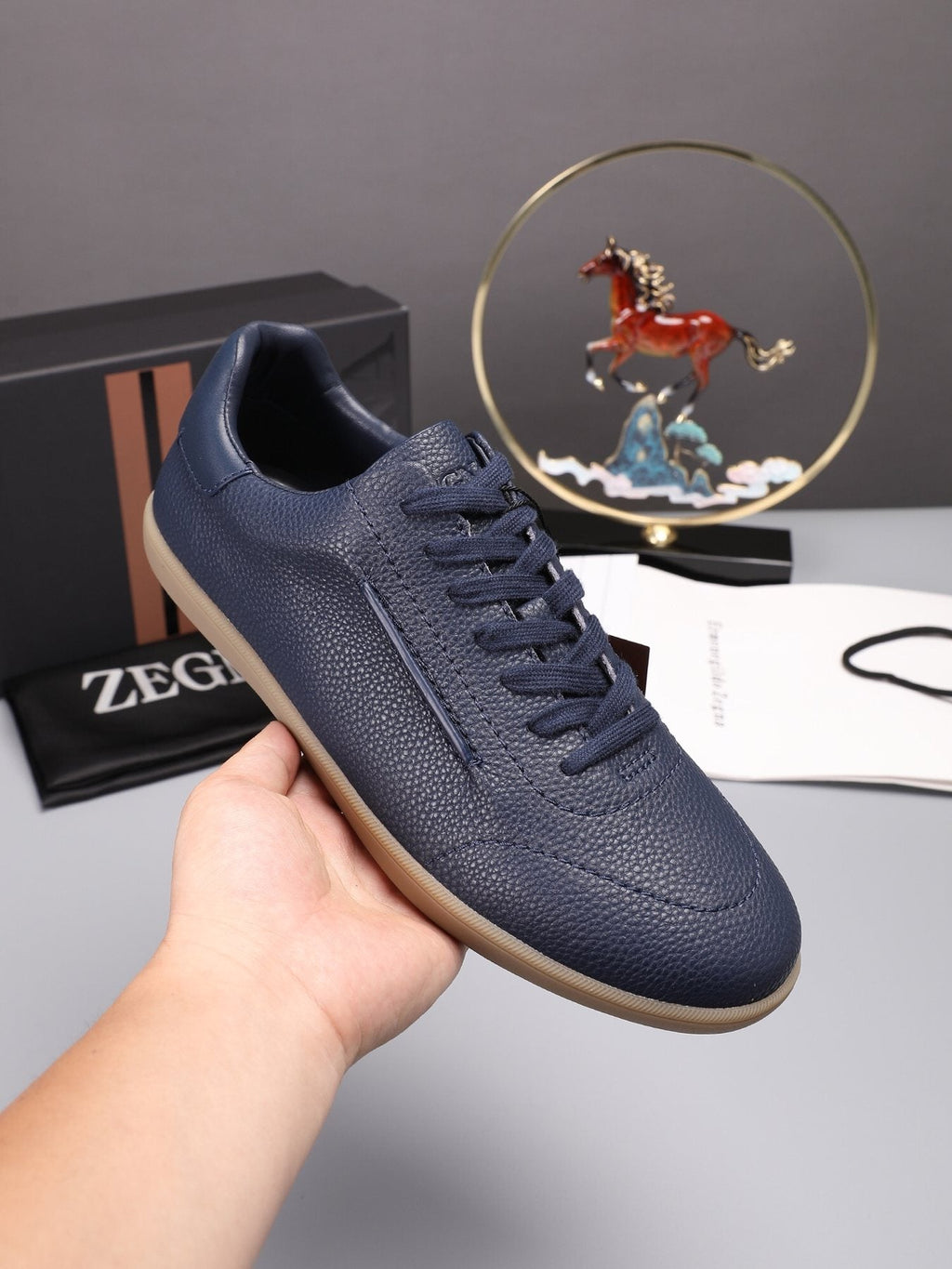 ZEGNA Textured Leather Low-Top Sneakers — model