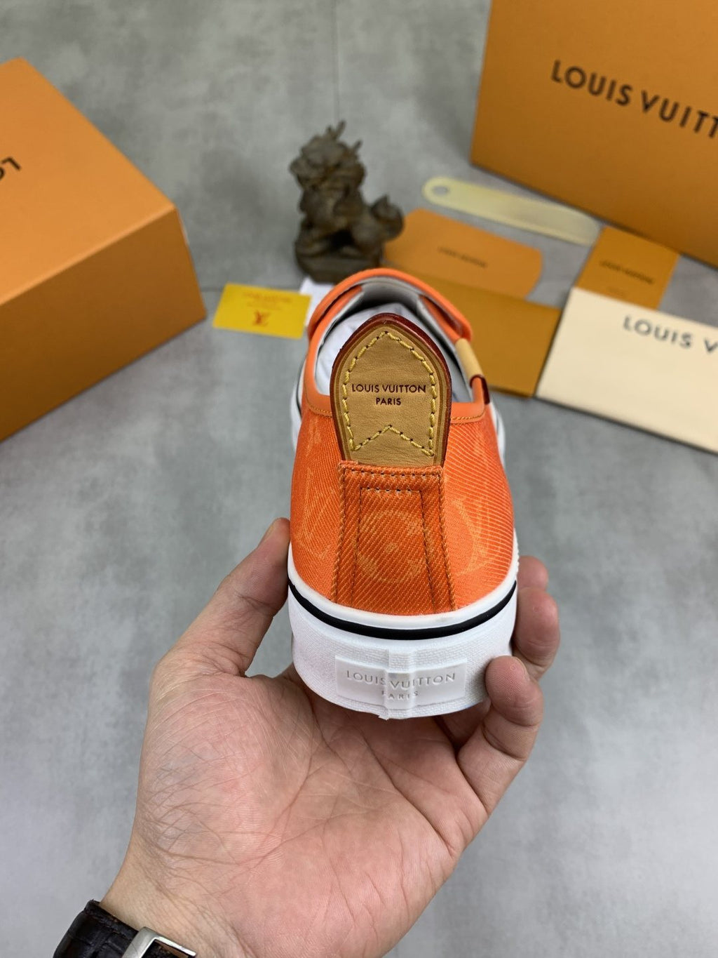 Louis Vuitton Orange Patterned Slip-On Shoes — back