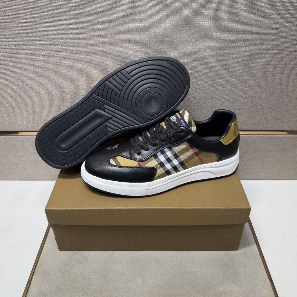 Burberry Plaid-Panel Low-Top Sneakers — side