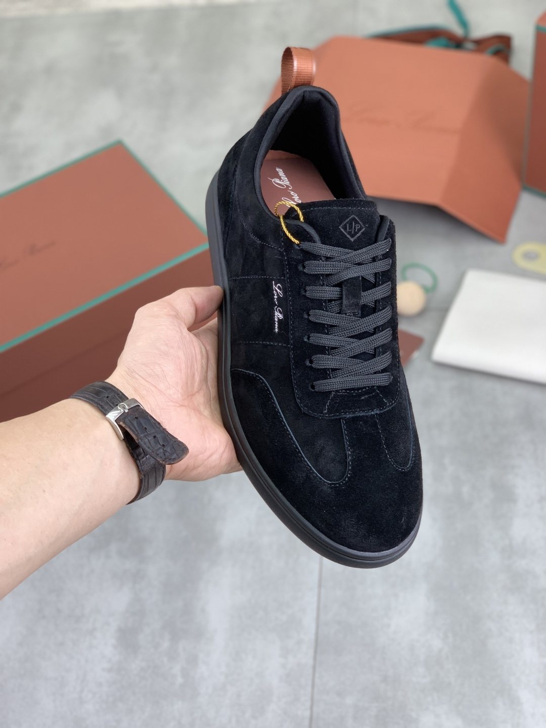 Loro Piana Paneled Low-Top Lace-Up Shoes — front