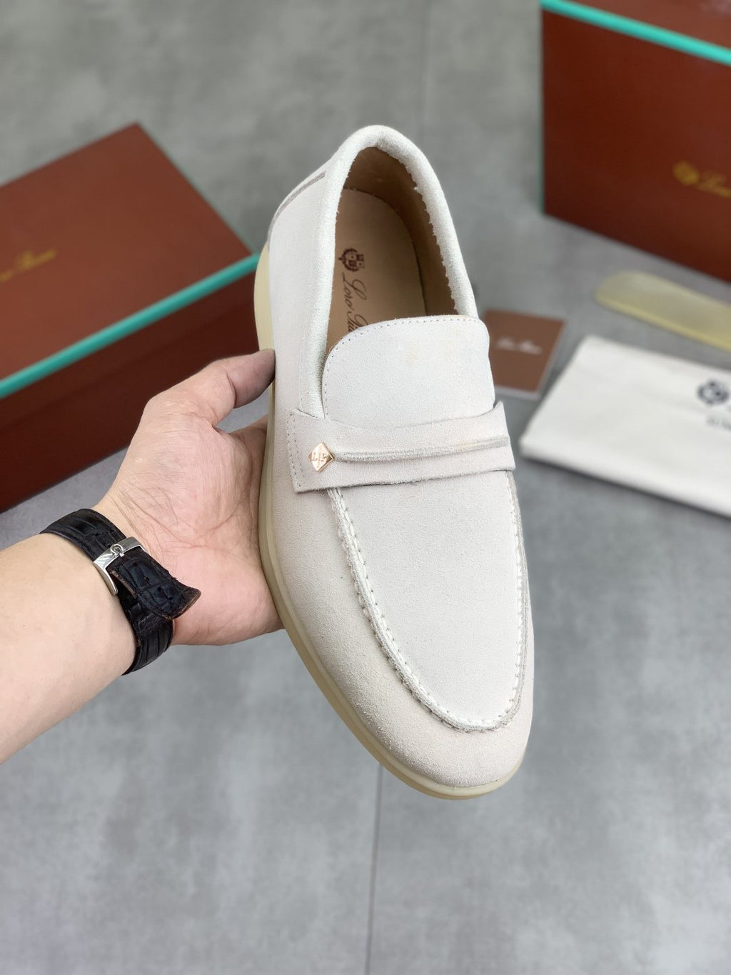 Loro Piana Textured Apron-Toe Loafers — model