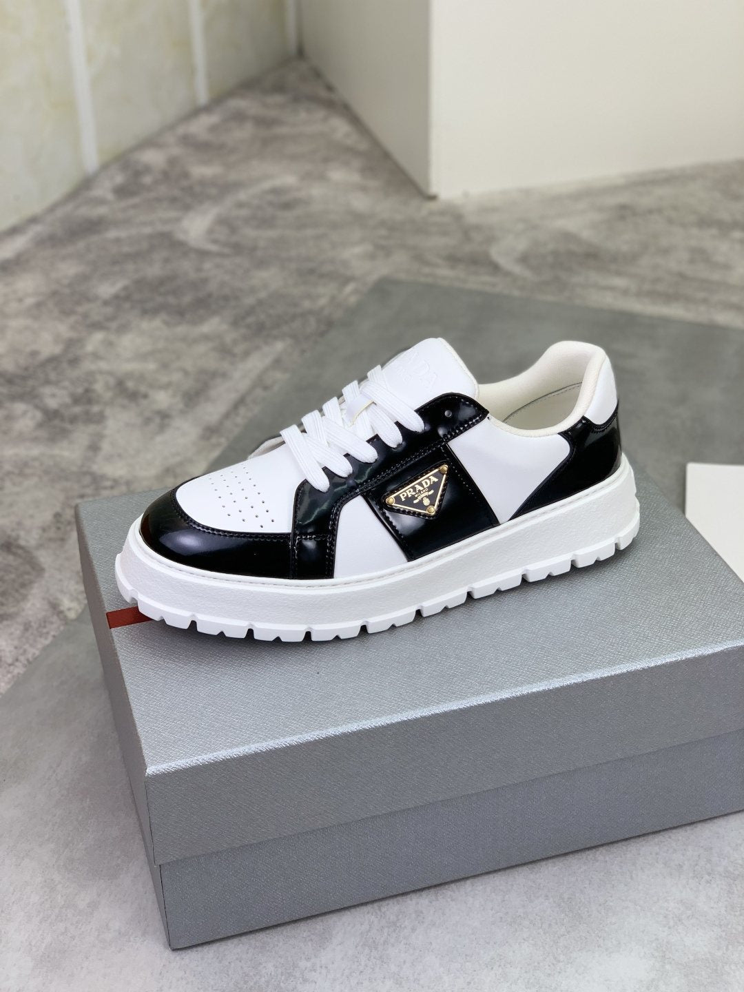 Prada Paneled Lug-Sole Low-Top Sneakers — side