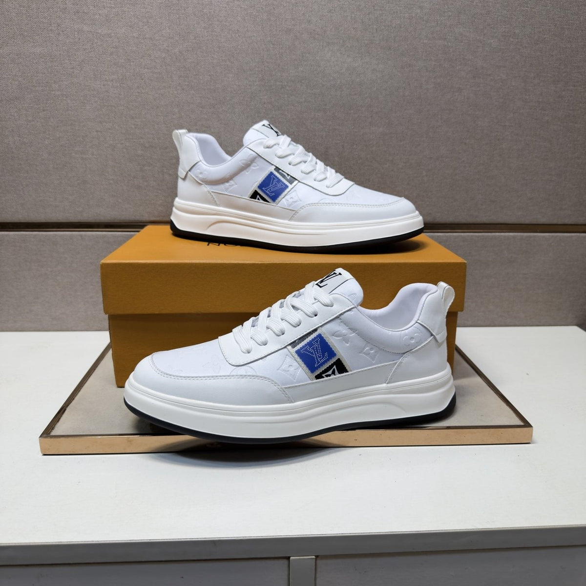 Louis Vuitton Blue-Accent Low-Top Sneakers — front