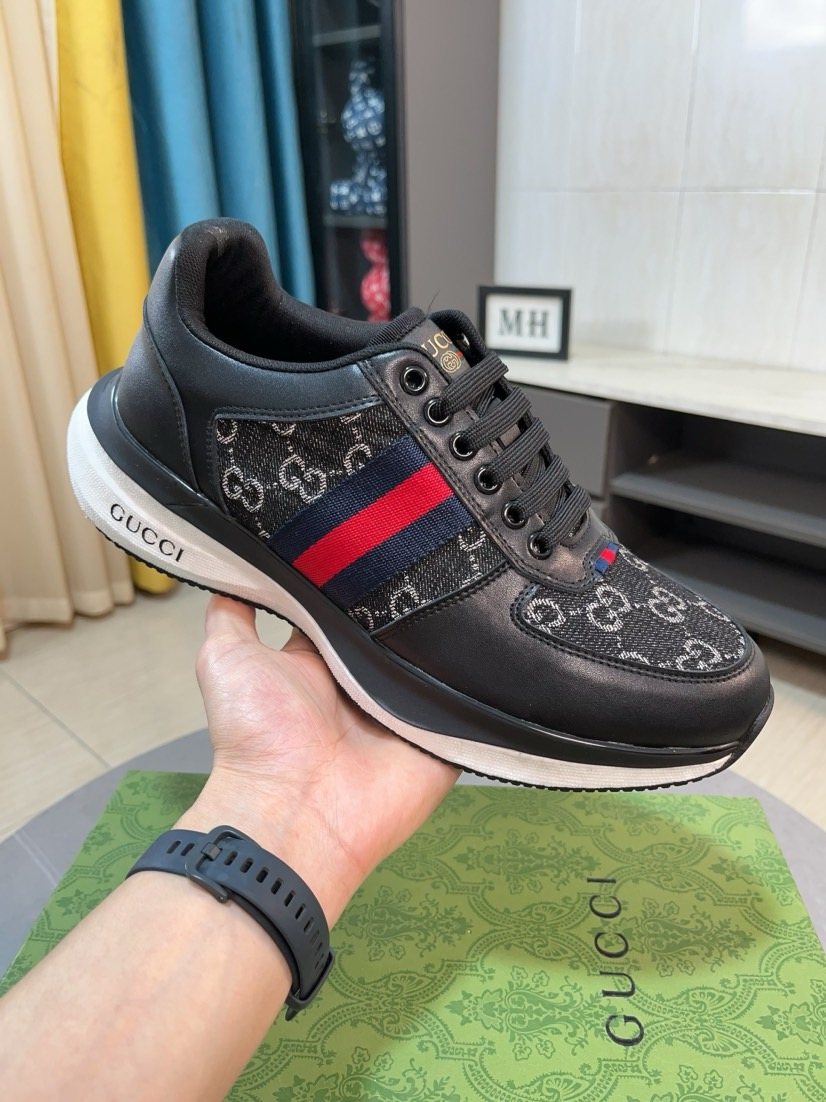 Gucci Patterned Stripe Lace-Up Sneakers — model