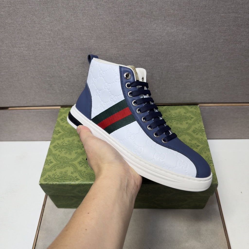 Gucci Green and Red Stripe High-Top Sneakers — model