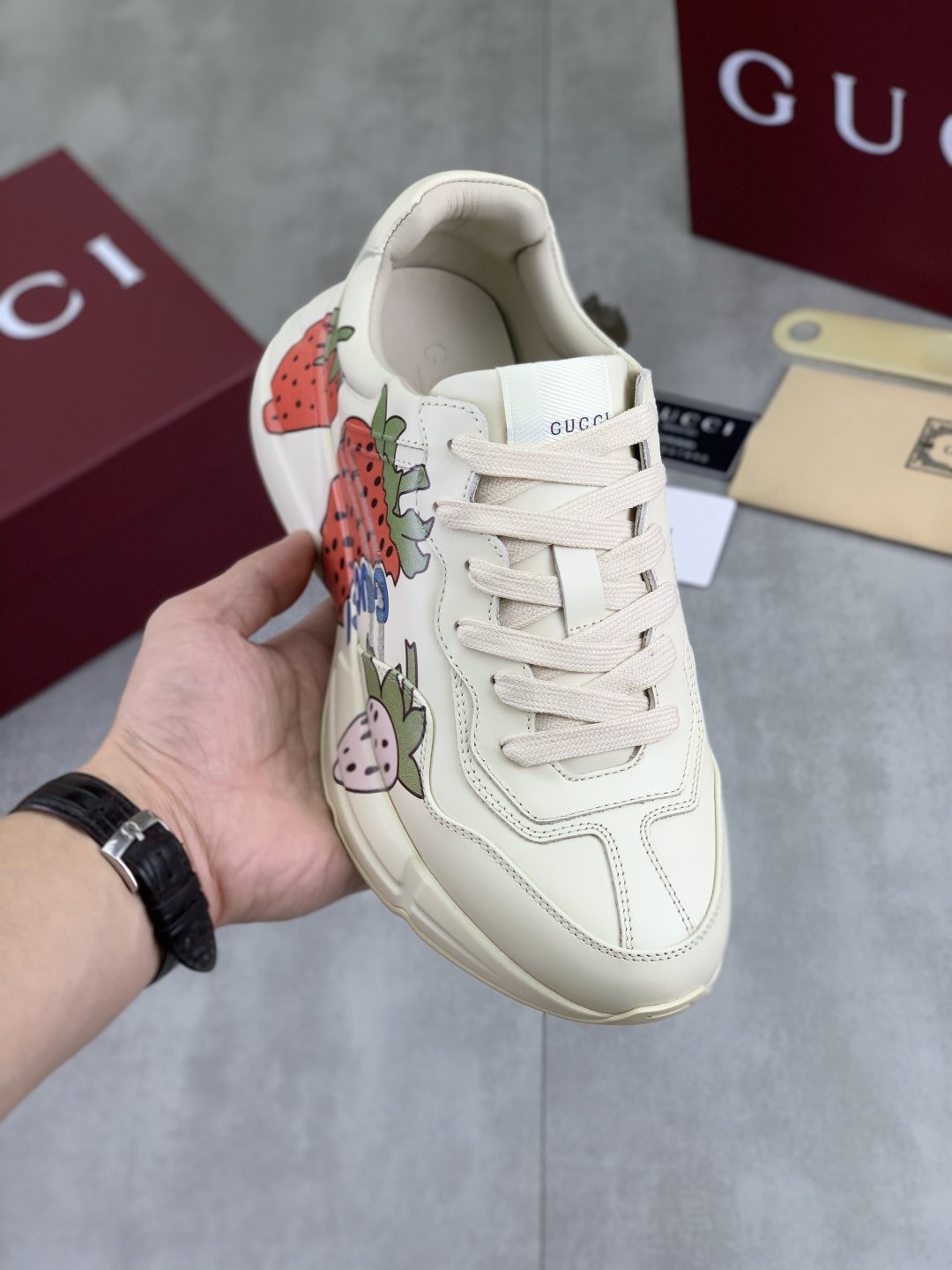 Gucci Strawberry Graphic Chunky Sneakers — model