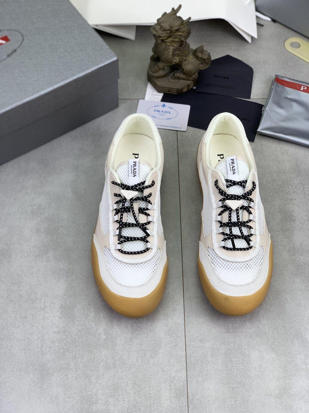 Prada Layered Mesh Lace-Up Sneakers — front