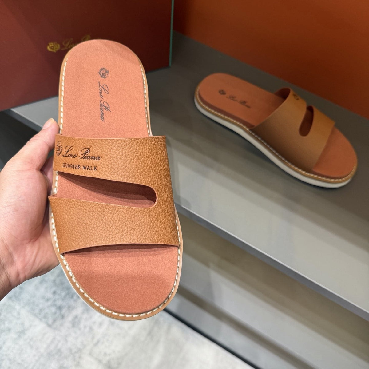 Loro Piana Summer Walk Slotted Slide Sandals — model