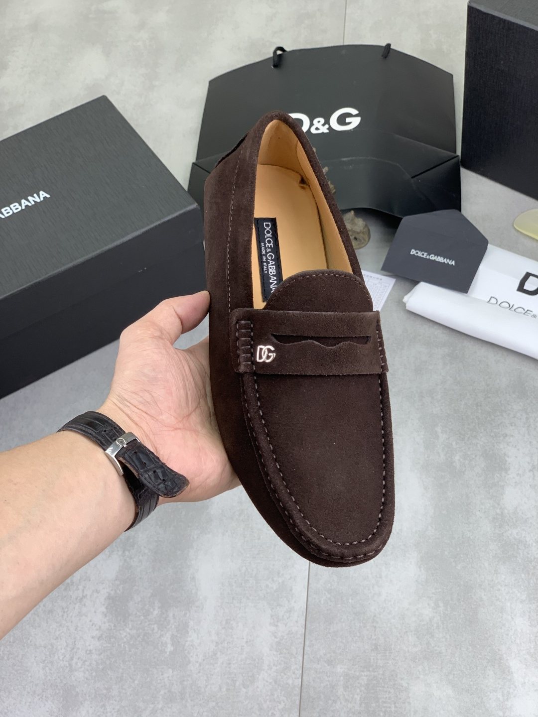 Dolce & Gabbana Men's Stitched-Toe Driving Loafers — front