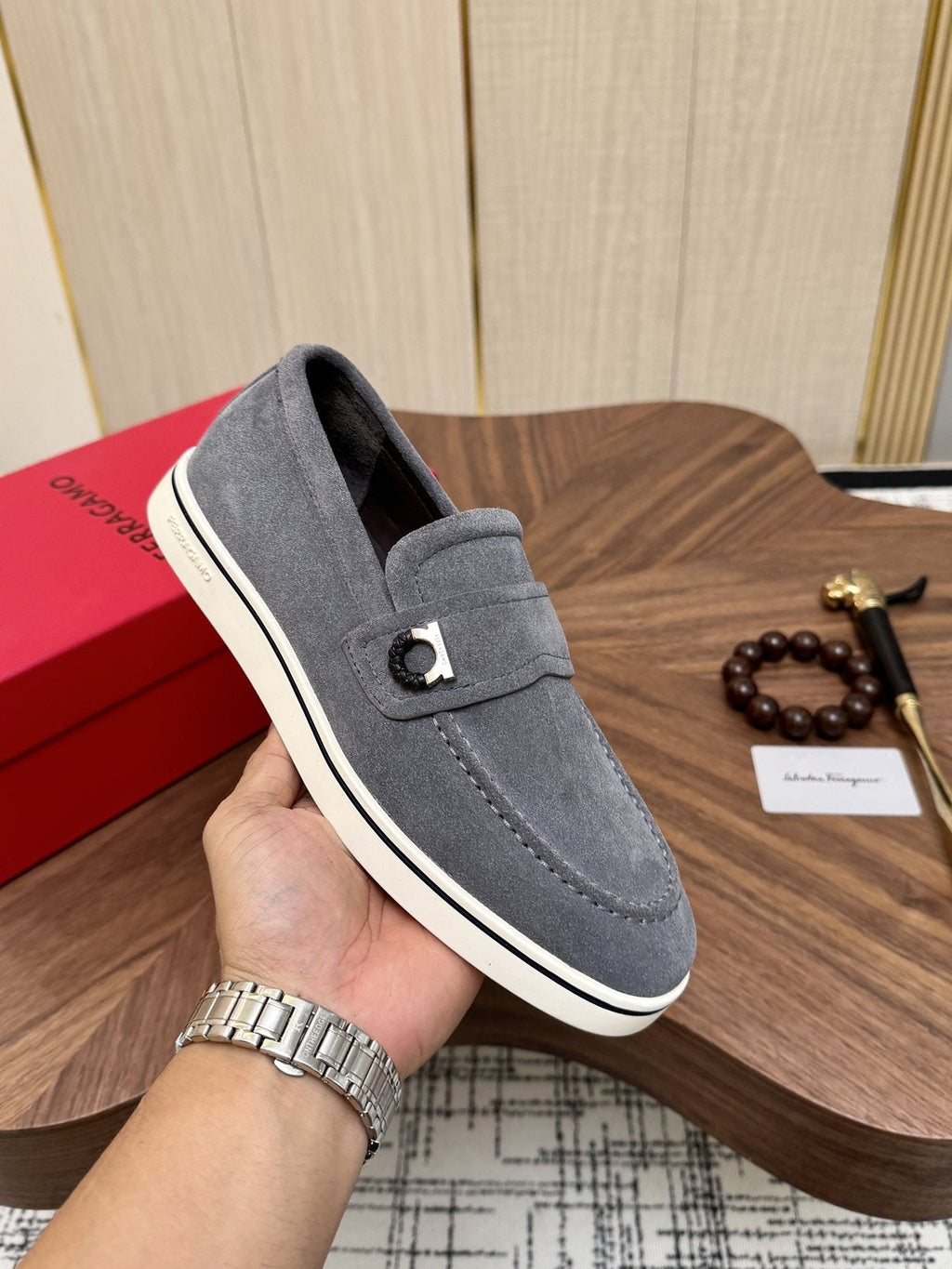 Salvatore Ferragamo Men's Textured Slip-On Loafers — model