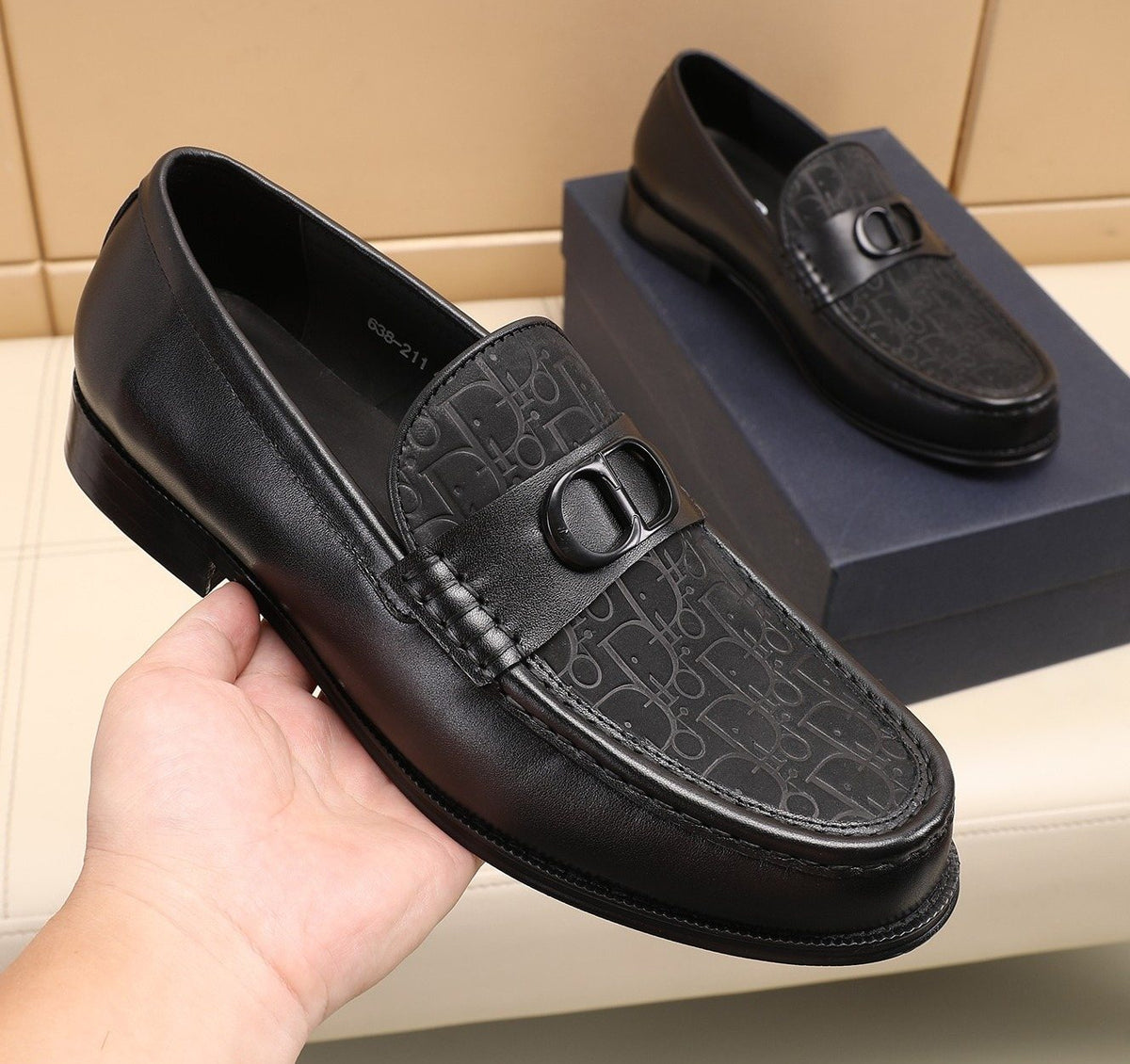 Dior Textured Buckle Loafers — front