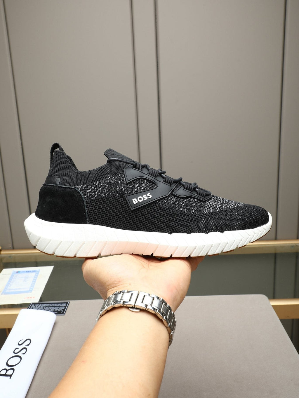 BOSS Textured Lace-Up Sneakers — model