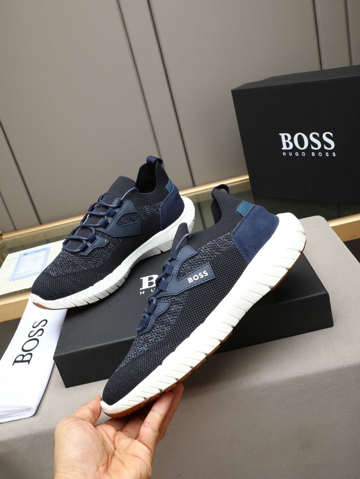 BOSS Textured Lace-Up Sneakers — side