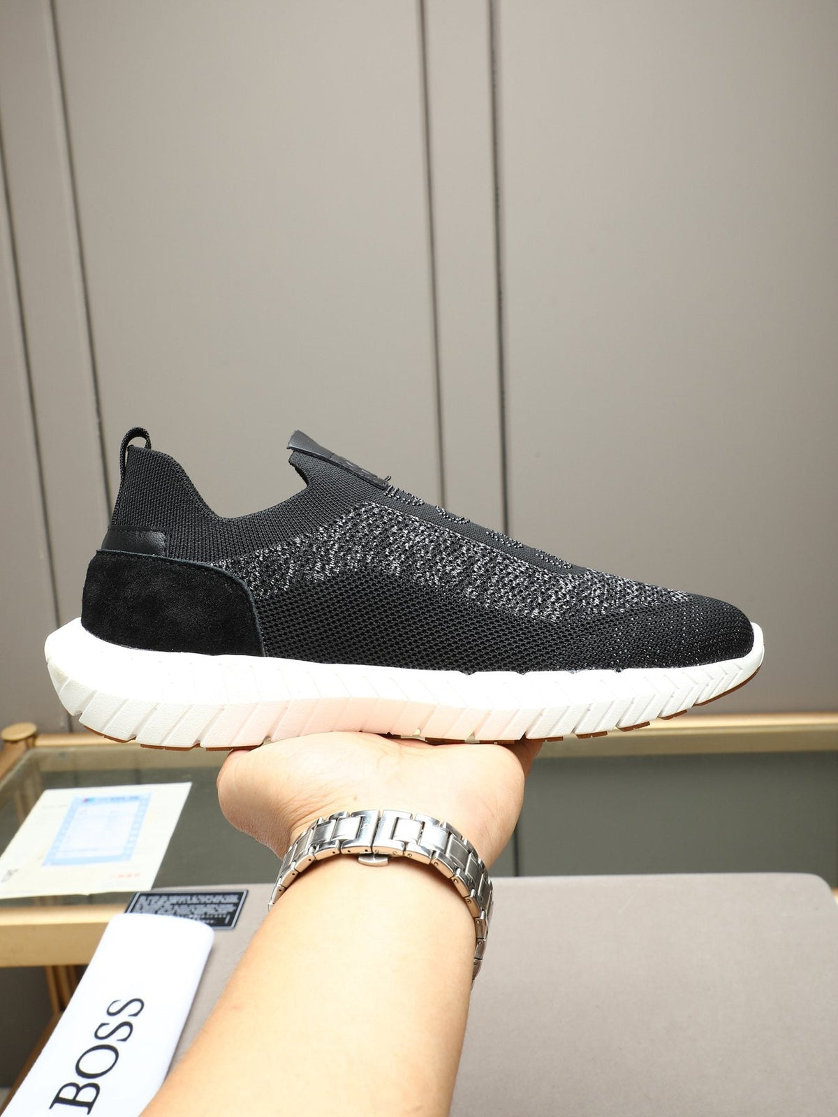 Hugo Boss Textured Slip-On Sneakers — model