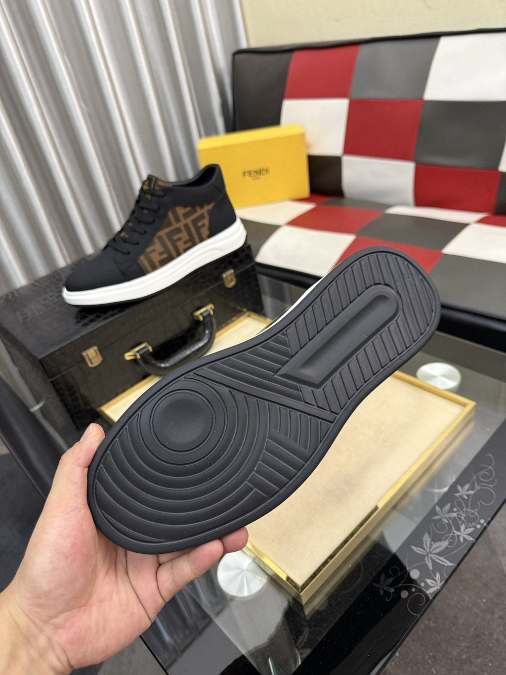 Fendi Patterned-Panel Lace-Up Sneakers — detail
