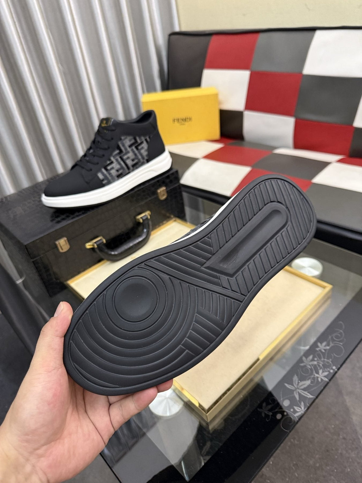 Fendi Patterned-Panel Lace-Up Sneakers — detail