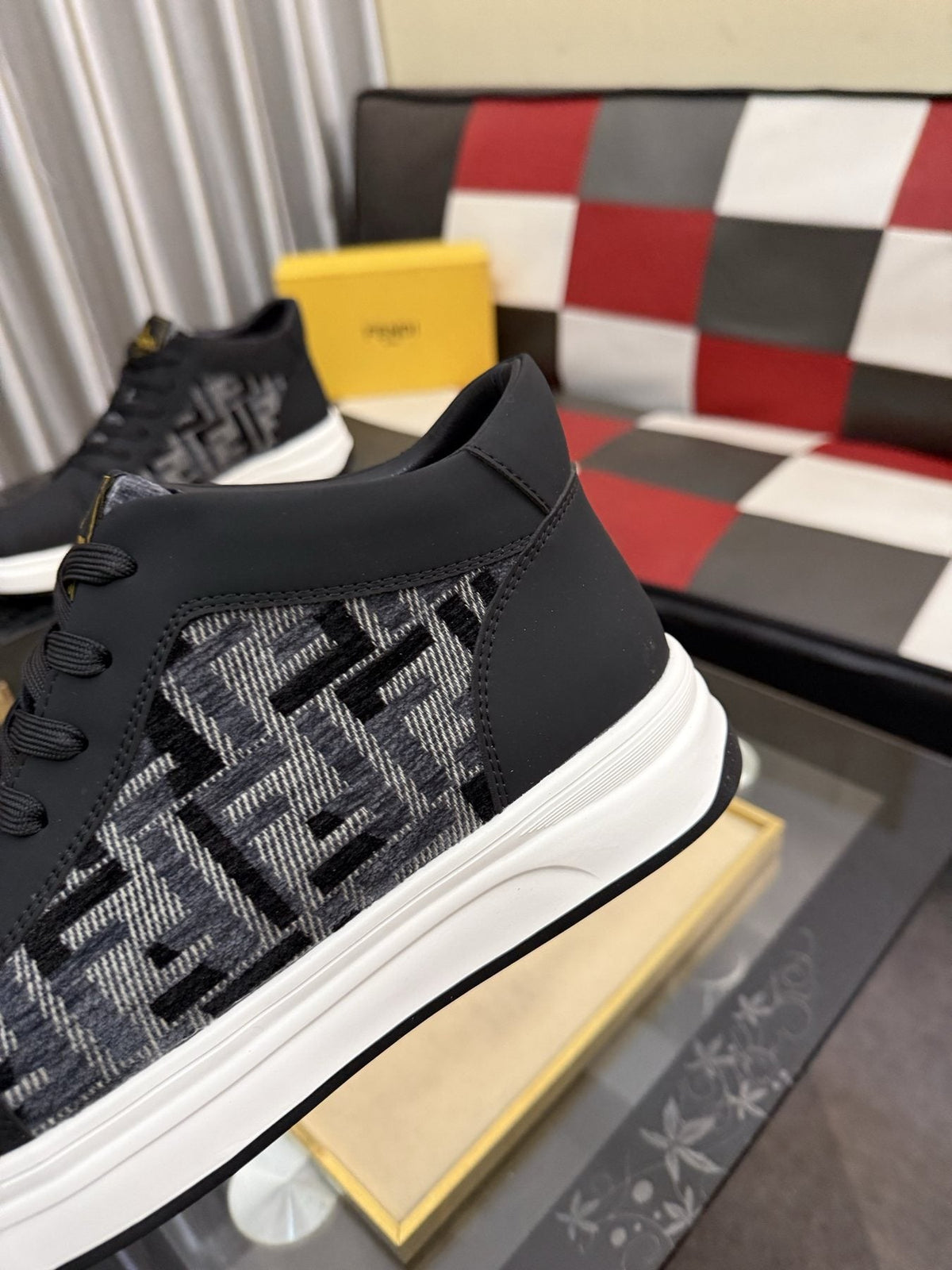 Fendi Patterned-Panel Lace-Up Sneakers — detail