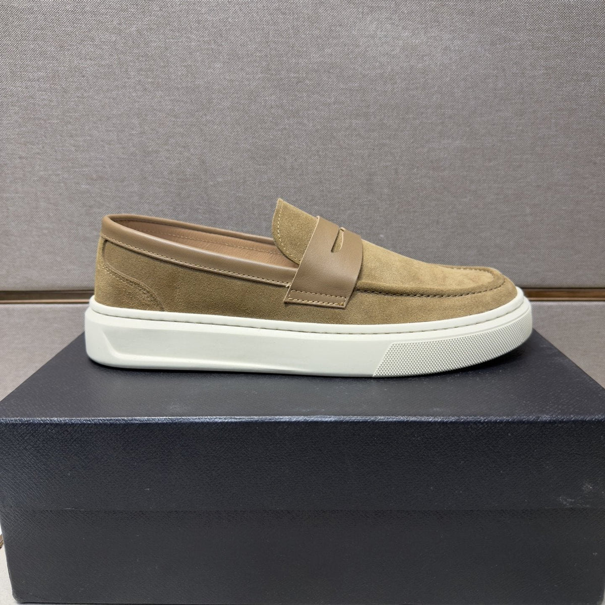 Prada Men's Penny Loafers with White Soles — side
