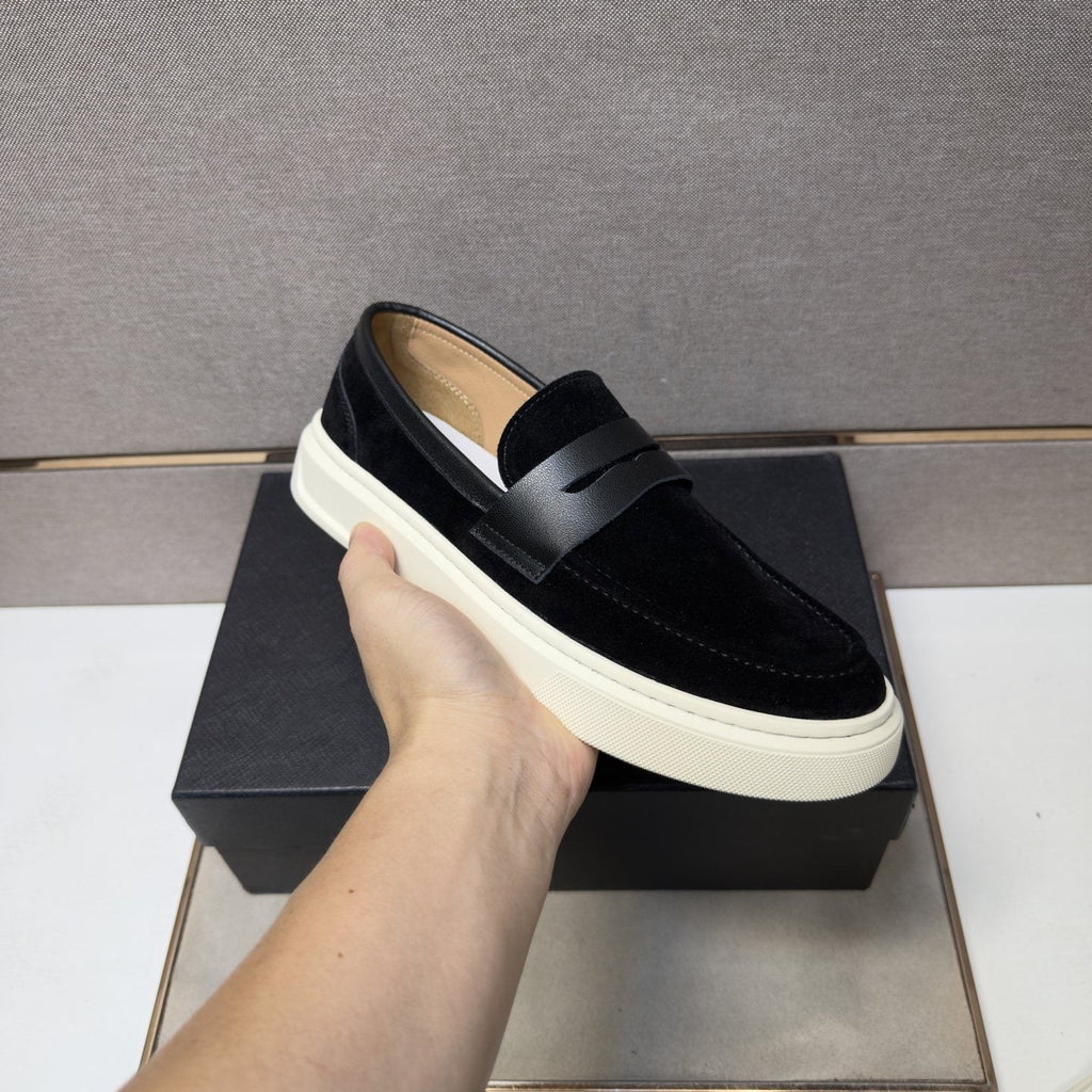 Prada Men's Penny Loafers with White Soles — front