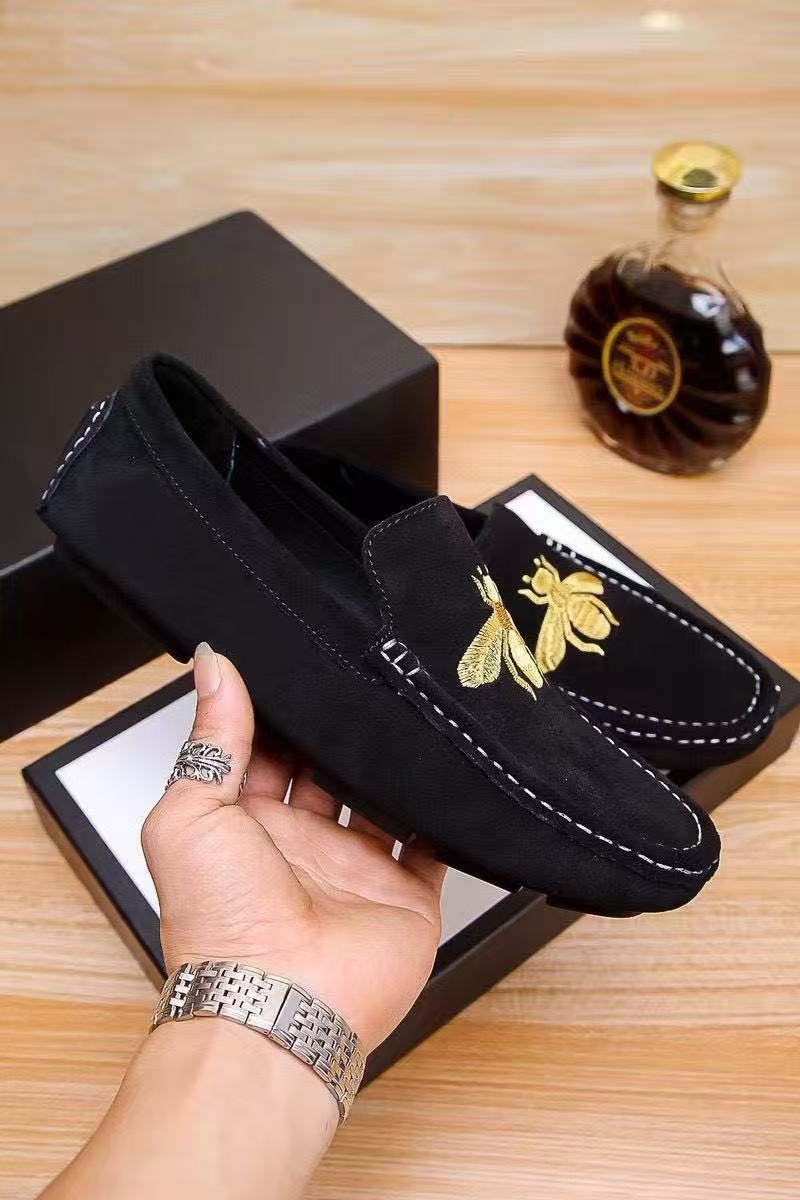 Gucci Black Bee-Embroidered Loafers — model