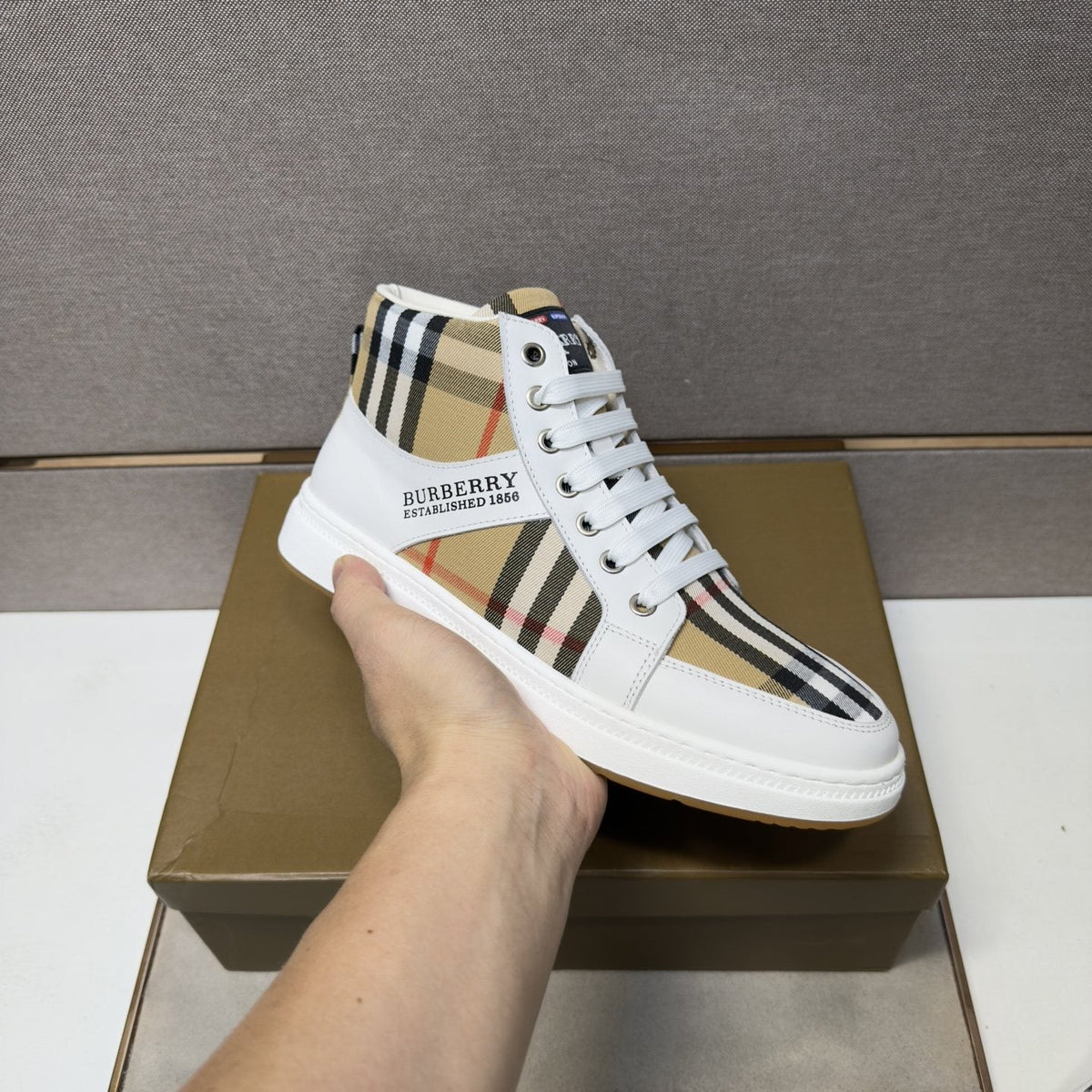 Burberry Men's Plaid High-Top Sneakers — model