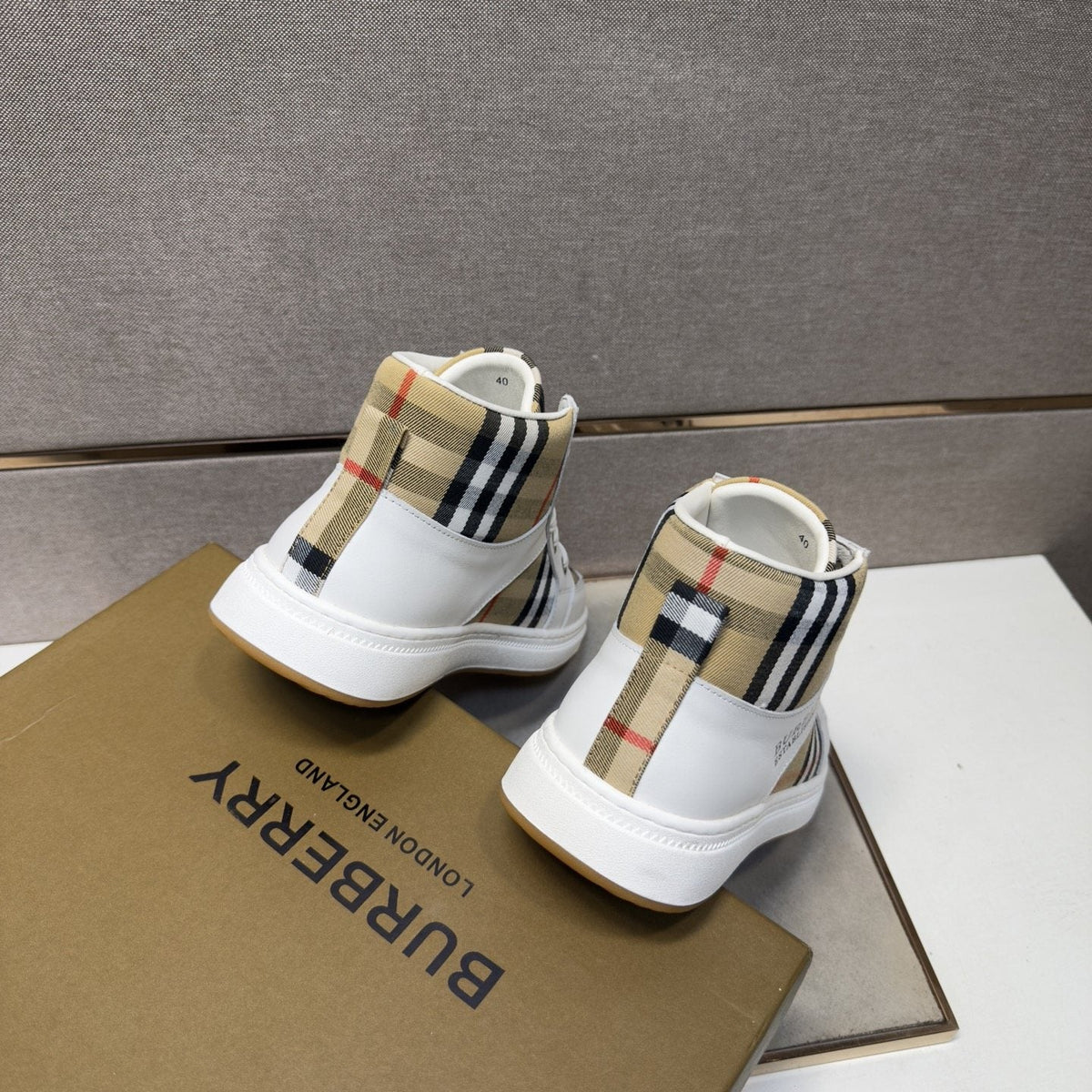 Burberry Men's Plaid High-Top Sneakers — back