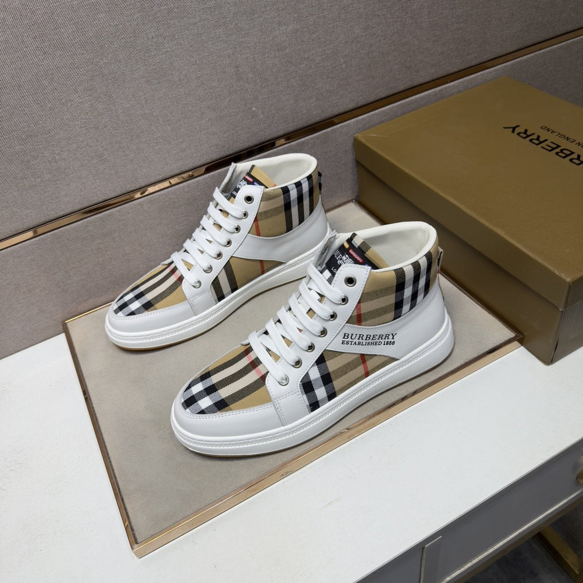 Burberry Men's Plaid High-Top Sneakers — front