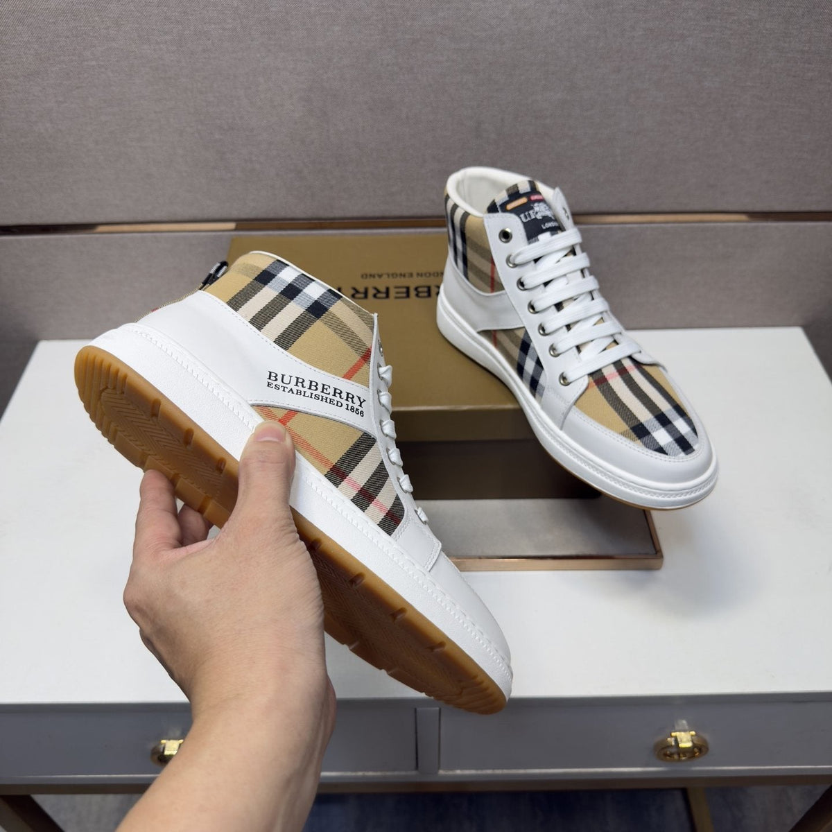 Burberry Men's Plaid High-Top Sneakers — model