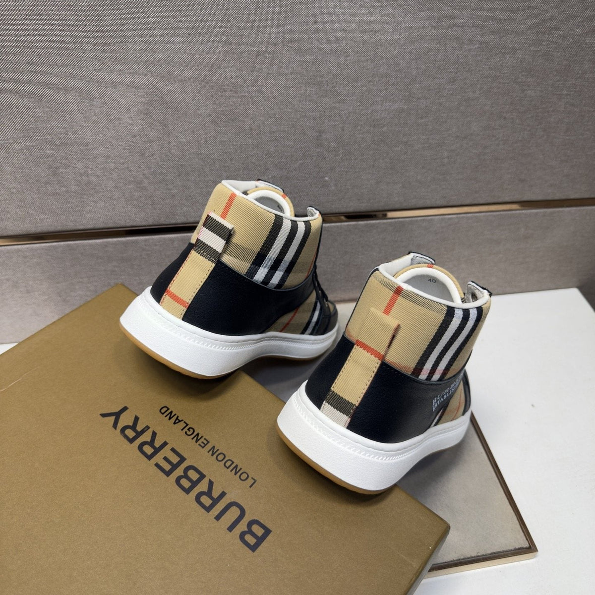 Burberry Men's Plaid High-Top Sneakers — back
