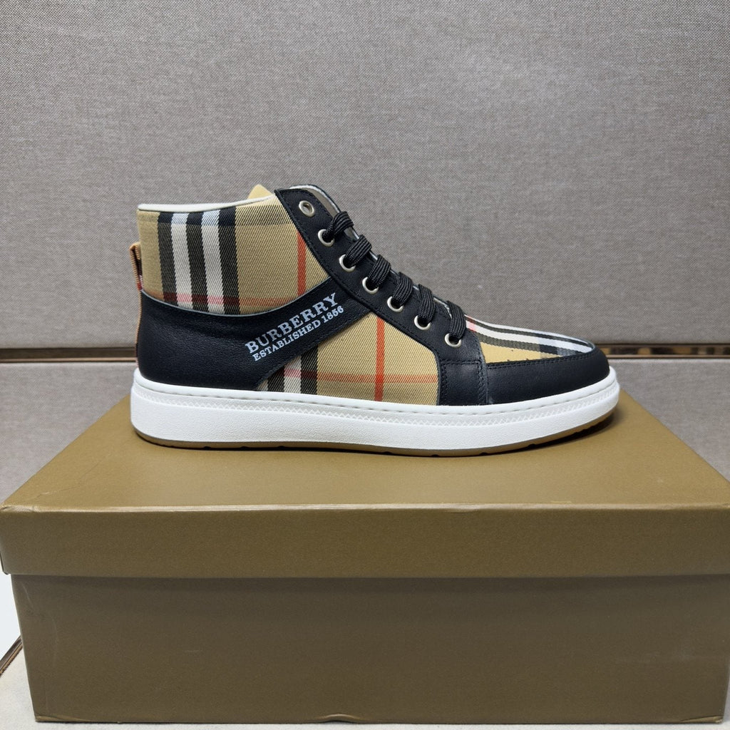 Burberry Men's Plaid High-Top Sneakers — side