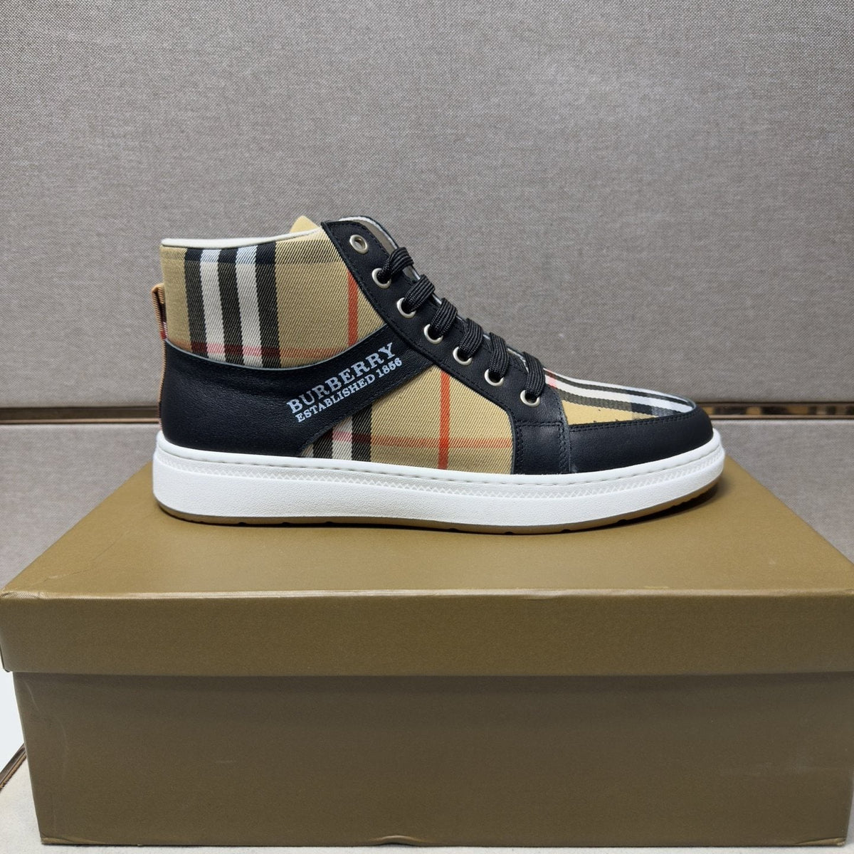 Burberry Men's Plaid High-Top Sneakers — side