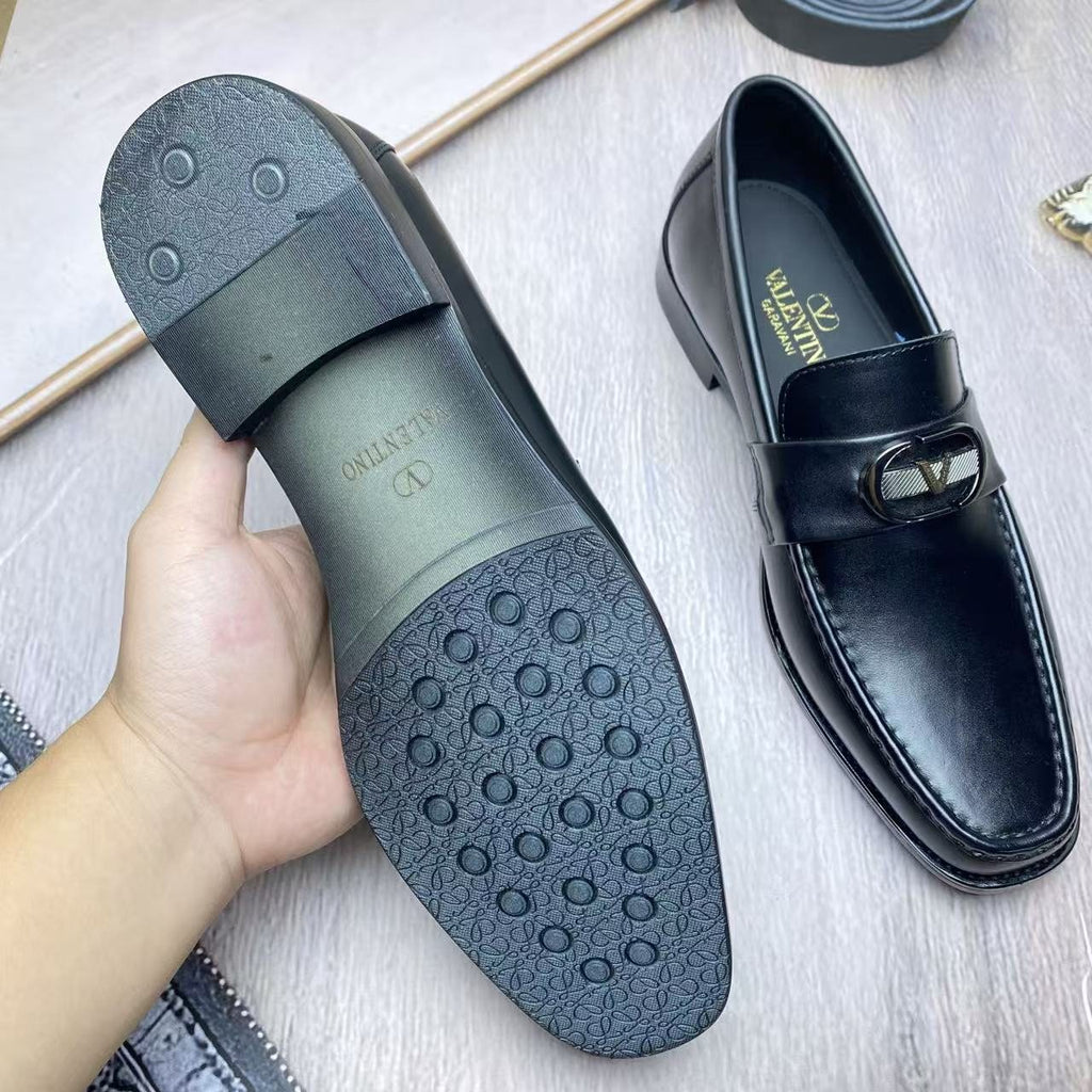 Valentino Square-Toe Loafers with Metal Detail — model
