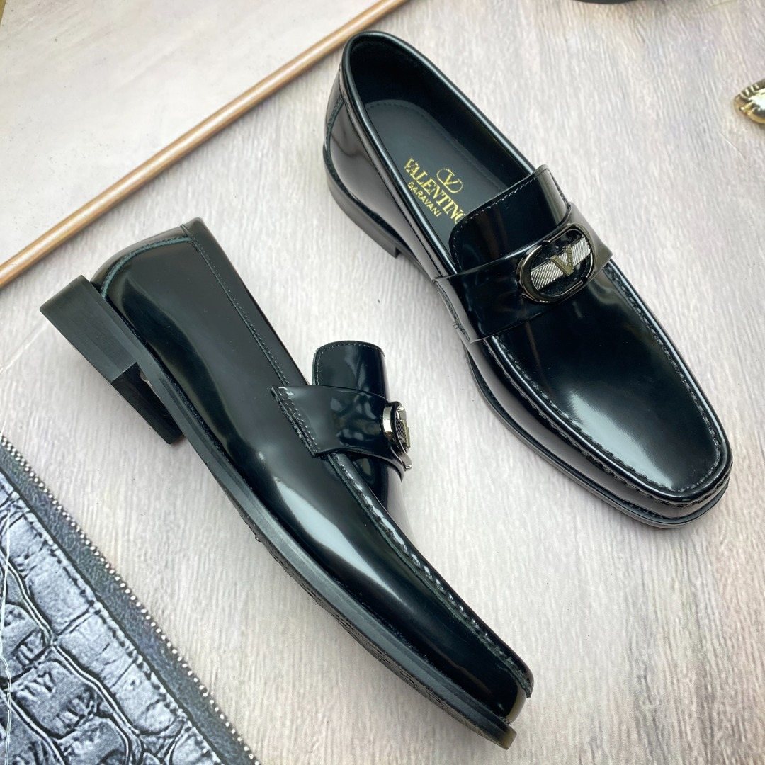 Valentino Square-Toe Loafers with Metal Detail — side