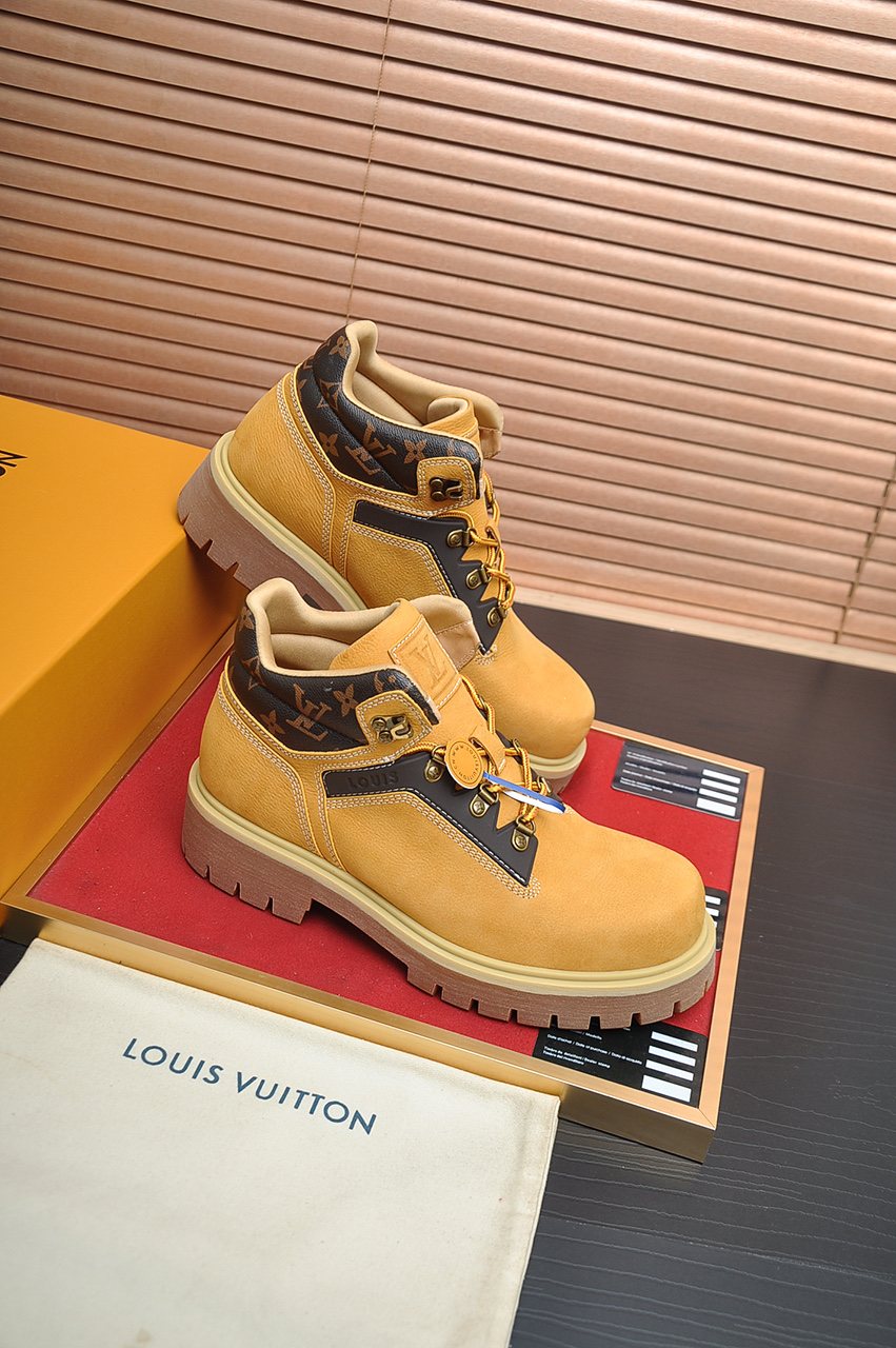 Louis Vuitton Lace-Up Lug-Sole High-Top Boots — front