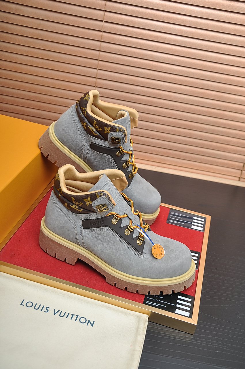 Louis Vuitton Lace-Up Lug-Sole High-Top Boots — front