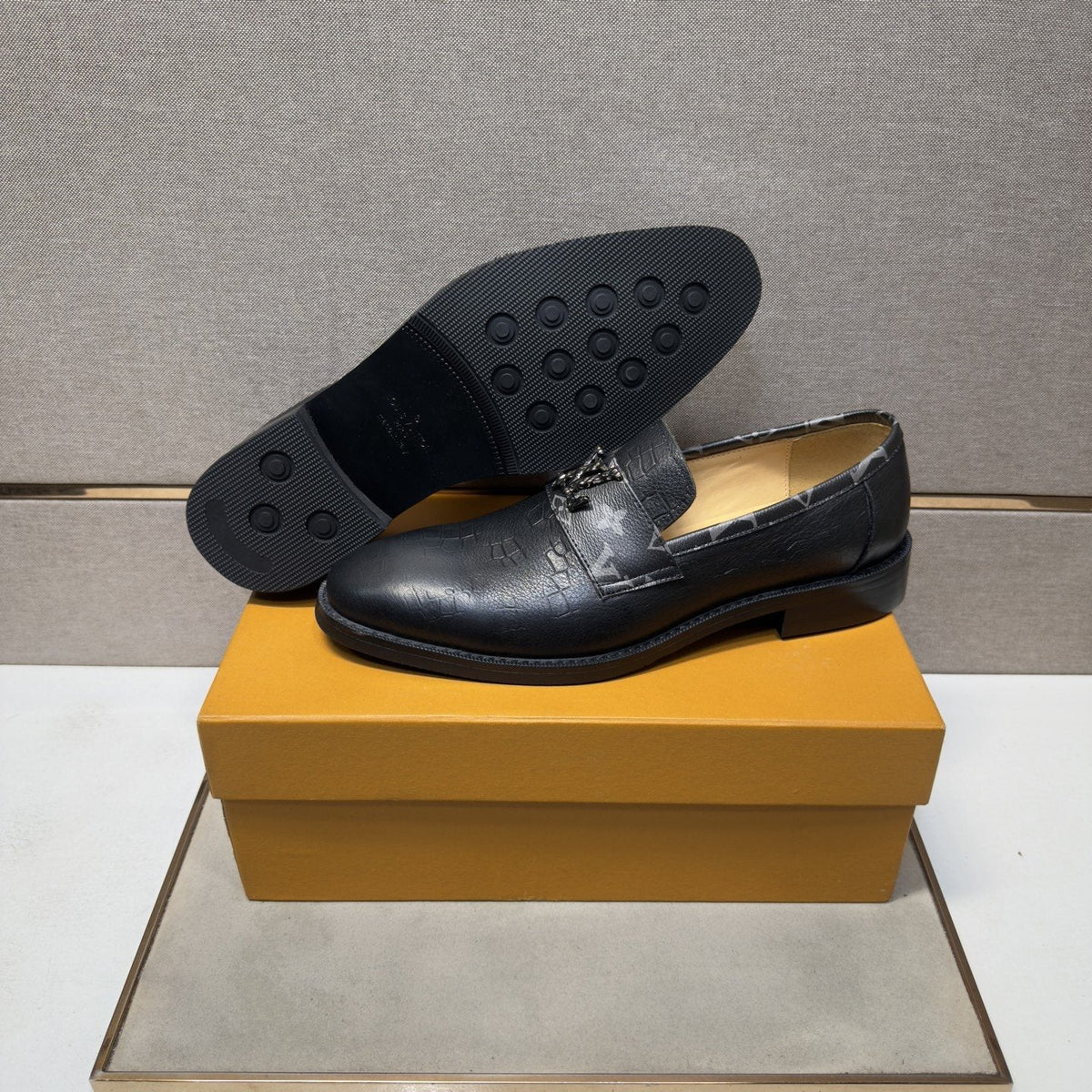 Louis Vuitton Men's Patterned-Strap Loafers — side