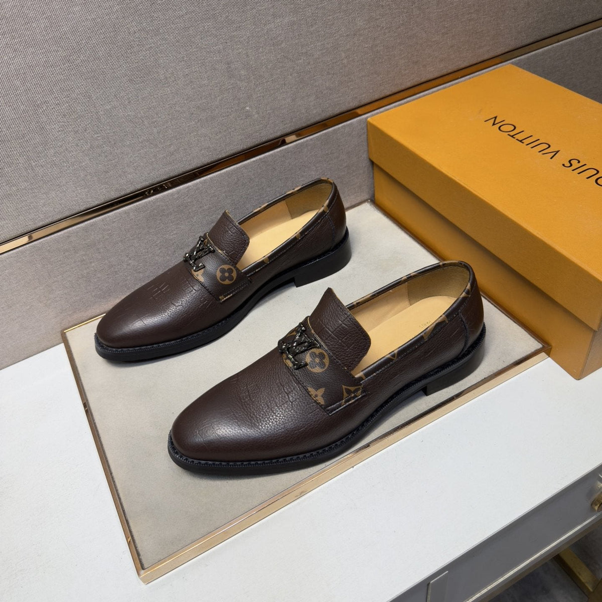 Louis Vuitton Men's Patterned-Strap Loafers — front