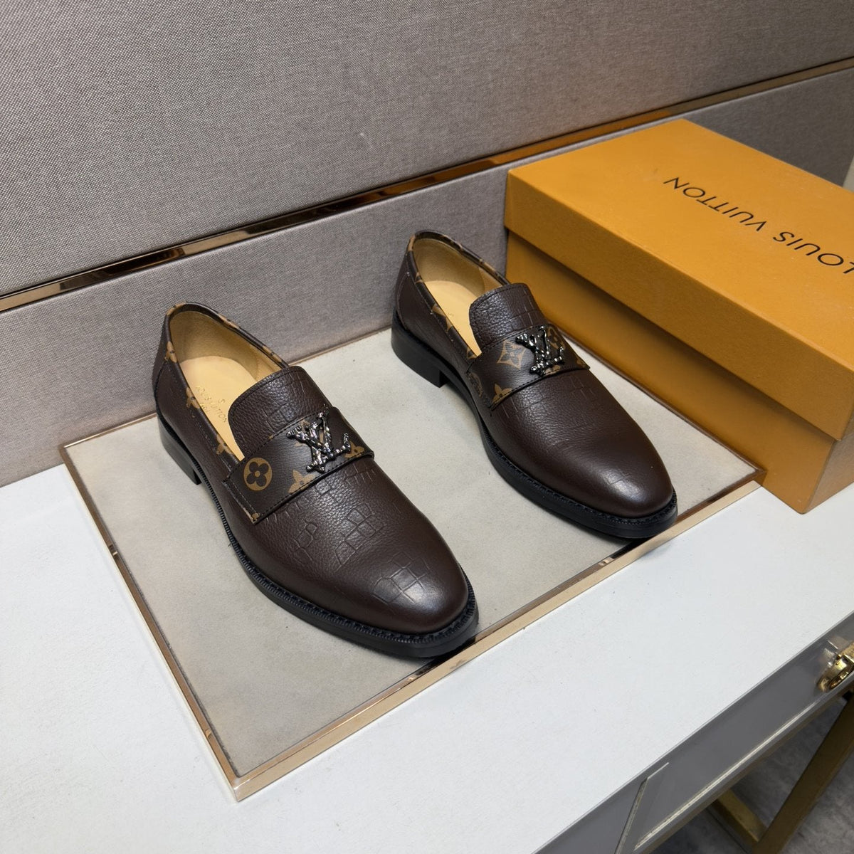 Louis Vuitton Men's Patterned-Strap Loafers — hero