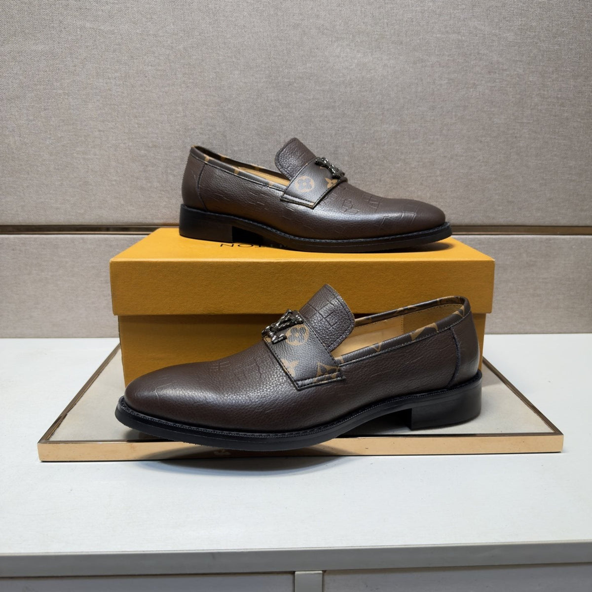 Louis Vuitton Men's Patterned-Strap Loafers — side