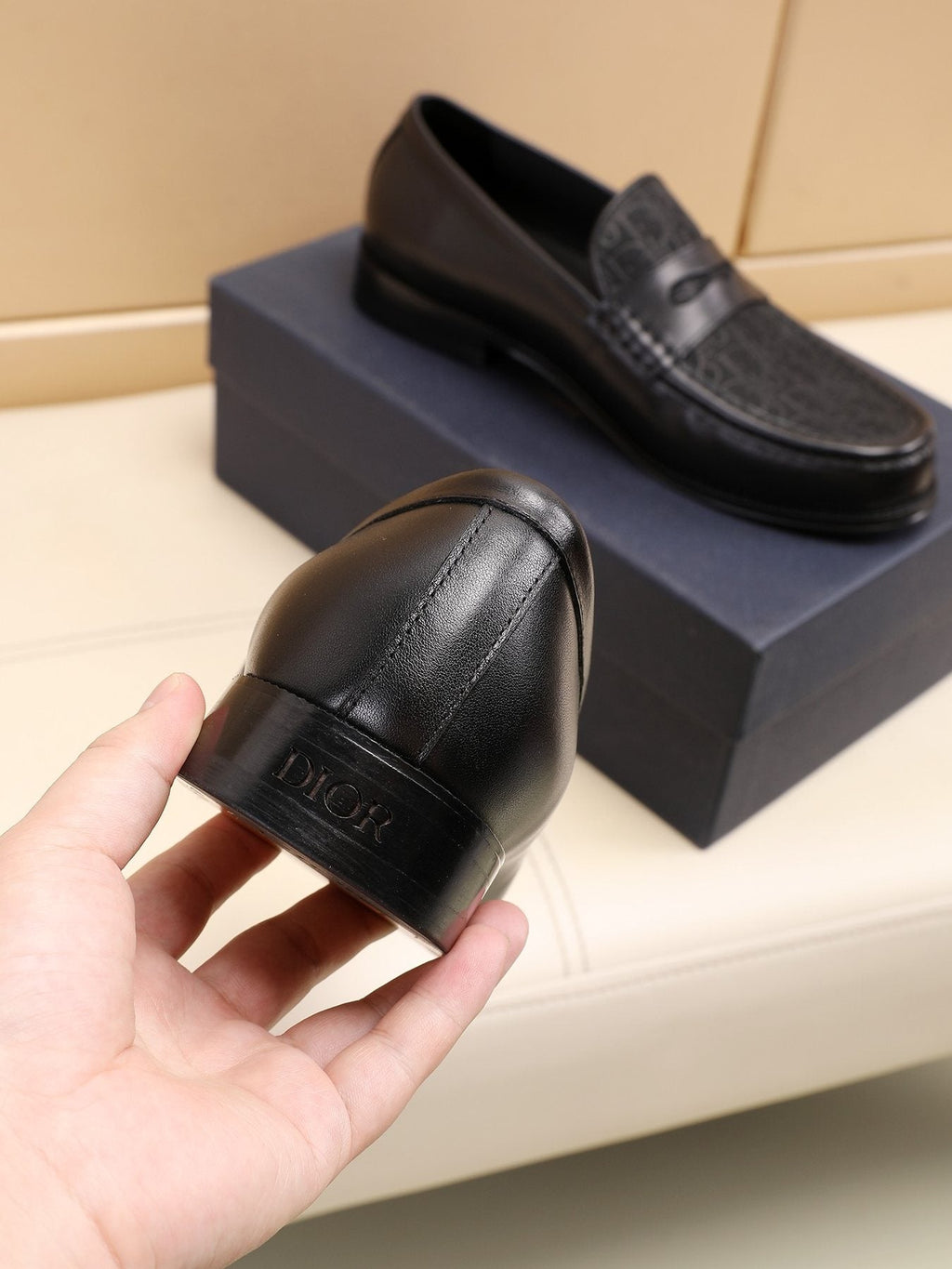 Dior Textured Apron-Toe Loafers — detail