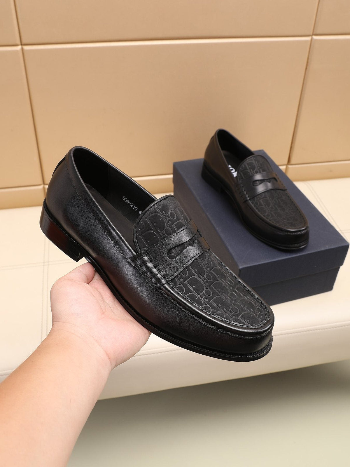 Dior Textured Apron-Toe Loafers — model