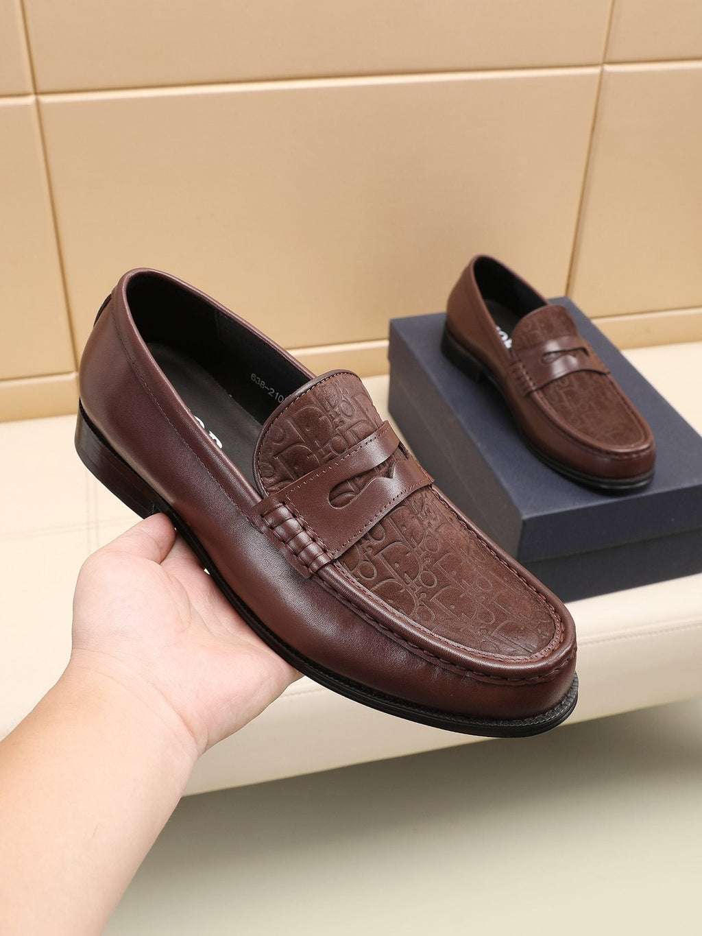 Dior Textured Apron-Toe Loafers — model