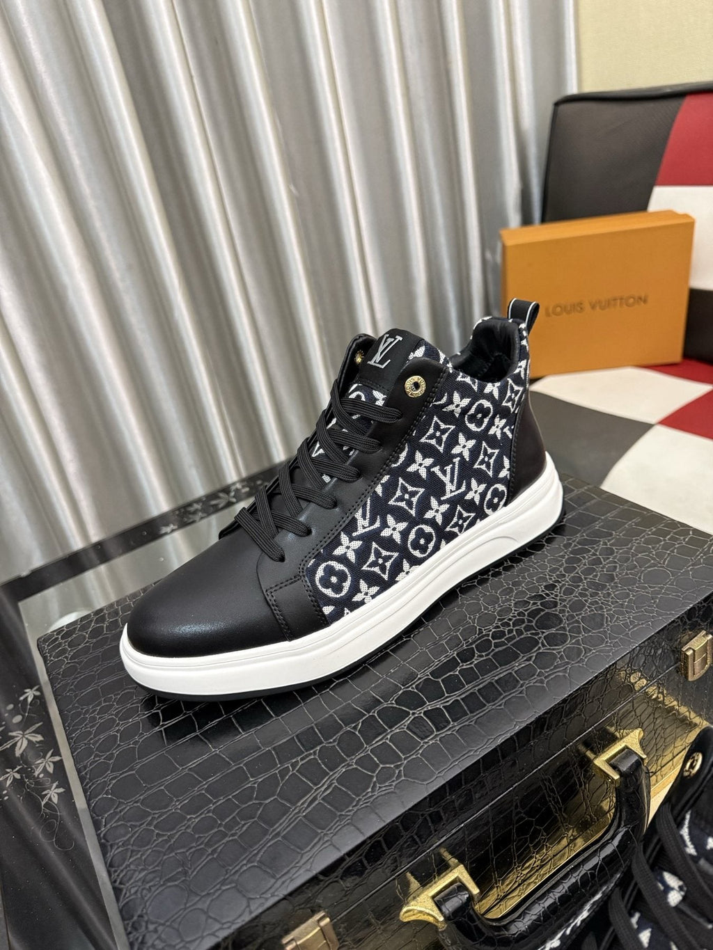 Louis Vuitton Patterned Panel High-Top Sneakers — front