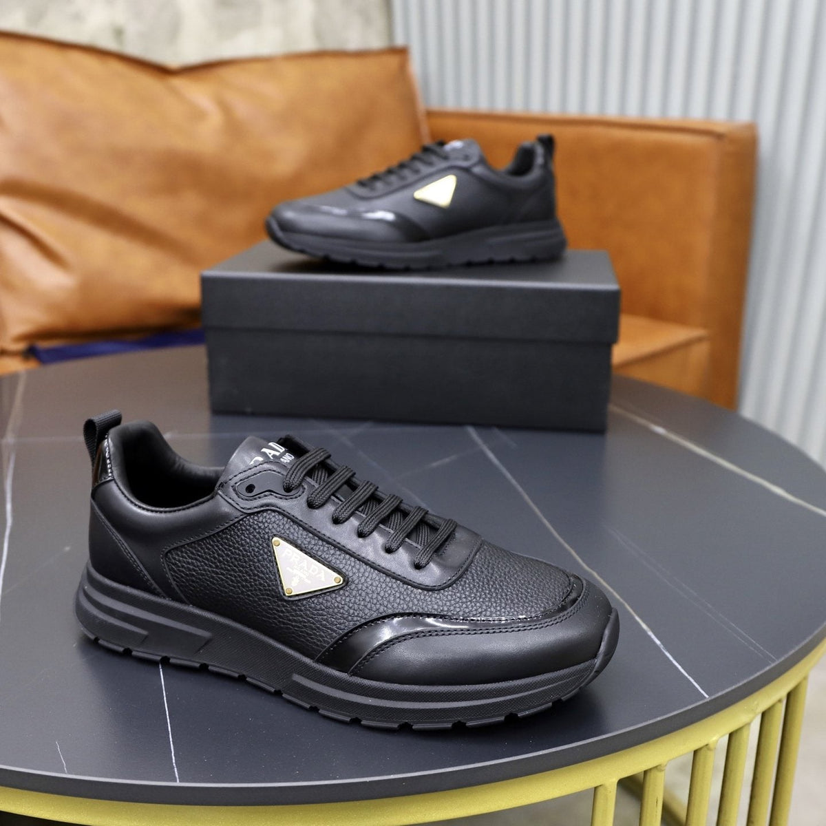 Prada Leather Lace-Up Sneakers — side