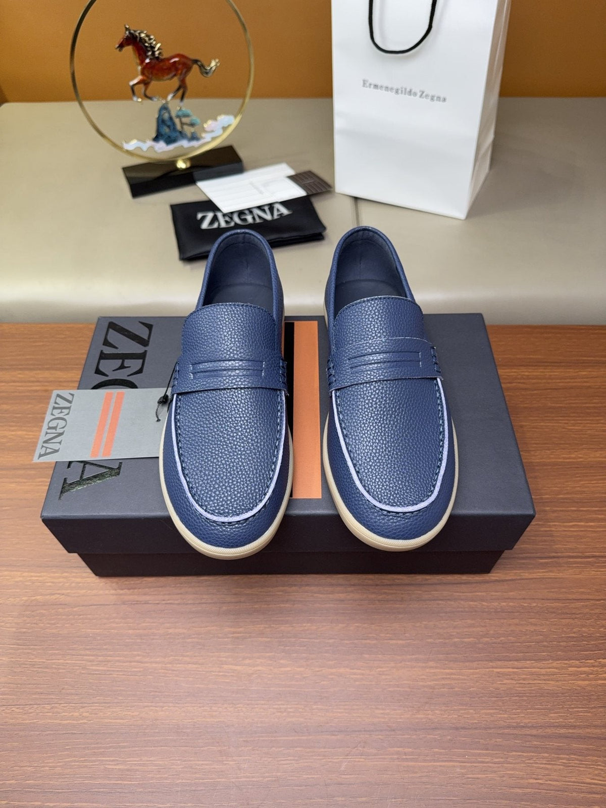 Zegna Men's Textured Slip-On Loafers — front