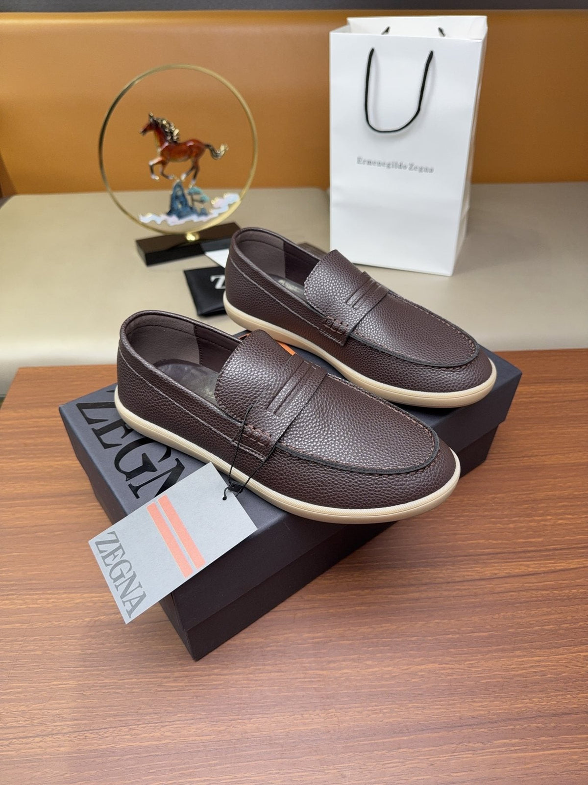 Zegna Men's Textured Slip-On Loafers — front