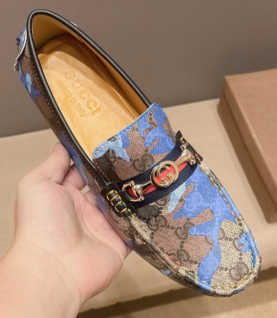 Gucci Patterned Metal-Accent Loafers — front
