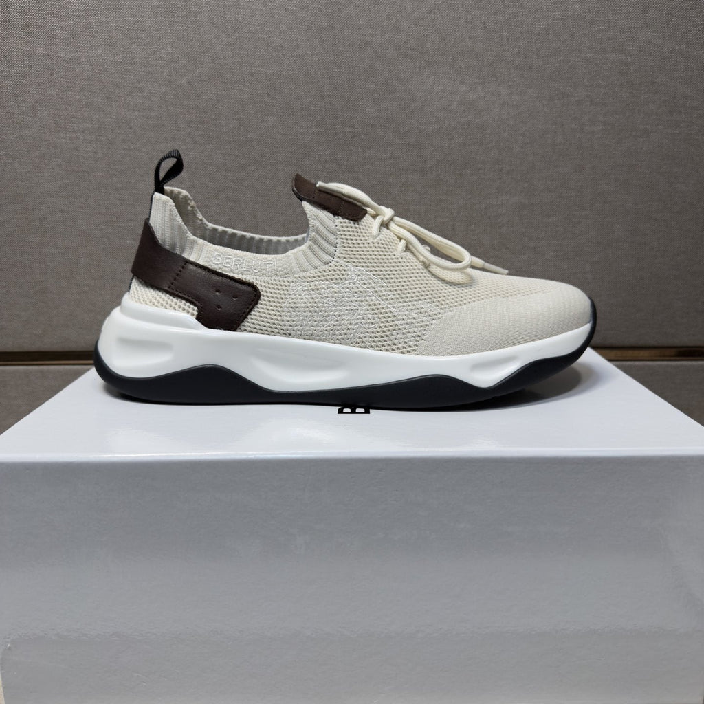 Berluti Mesh-Panel Sculpted-Sole Sneakers — side