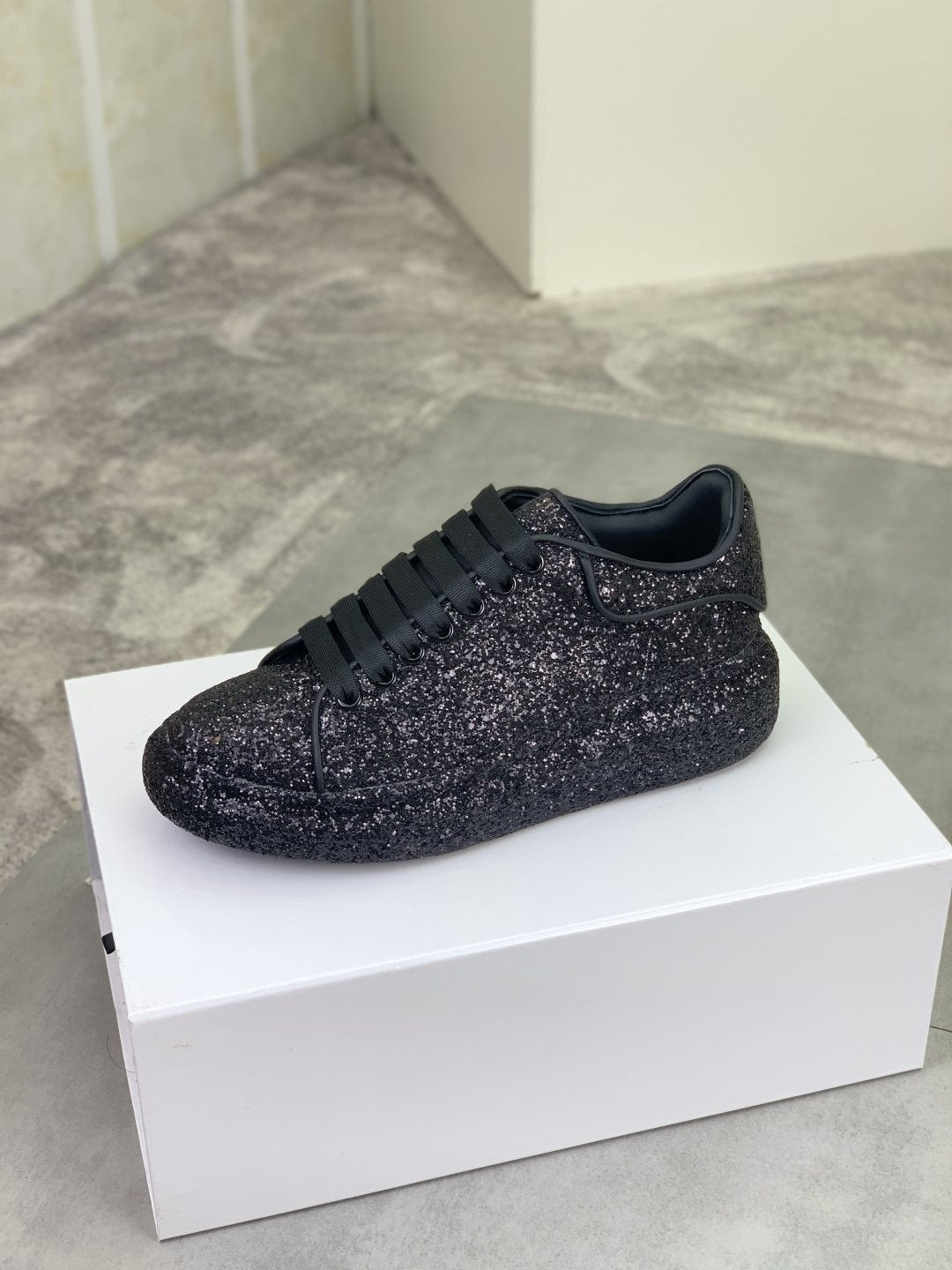 Alexander McQueen Black Glitter Low-Top Sneakers — side