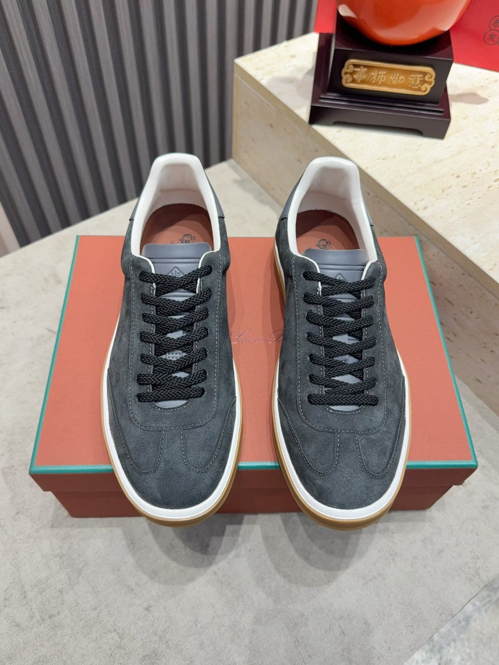 Loro Piana Tennis Walk Suede Low-Top Sneakers — front